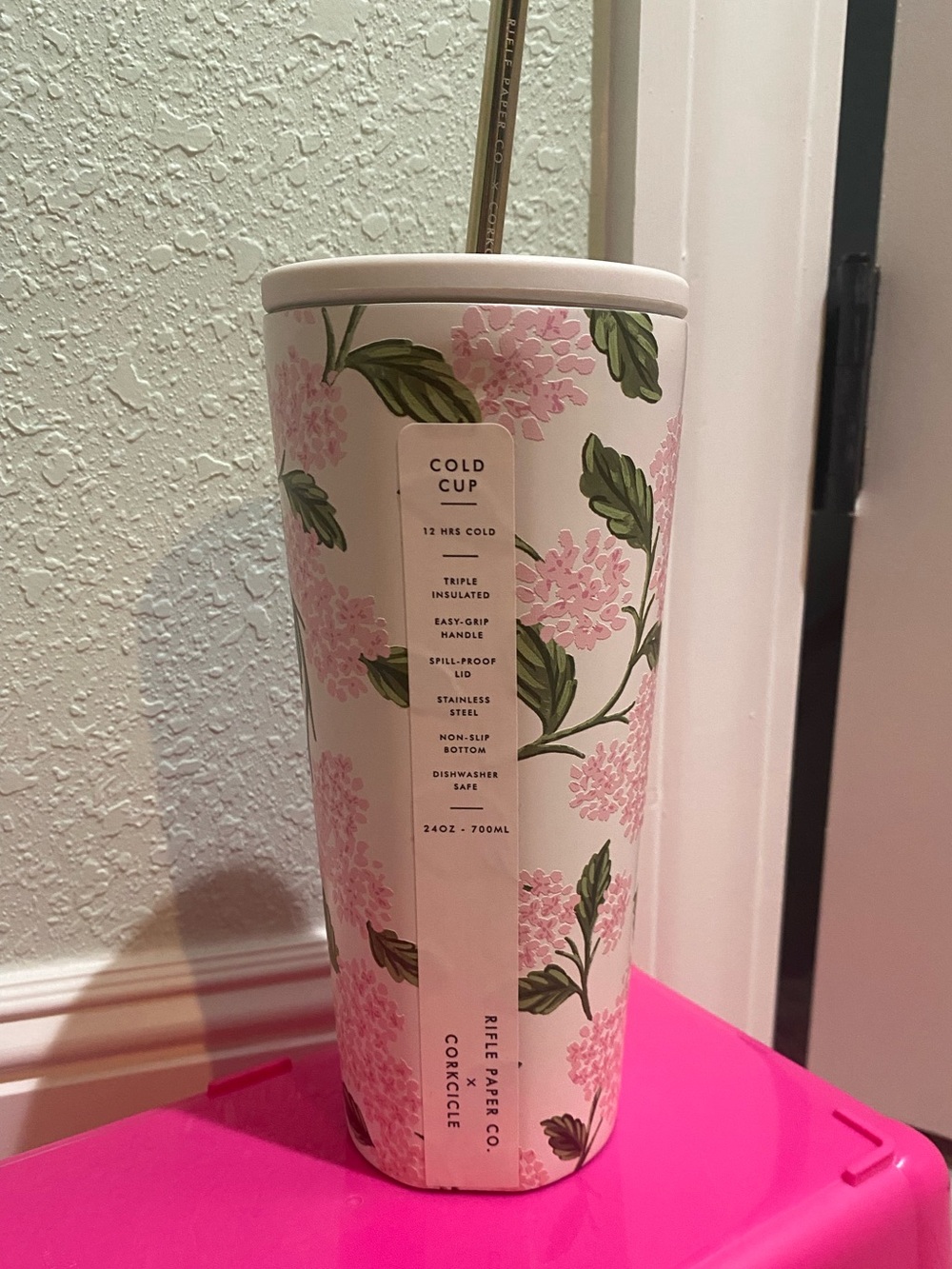 Corkcicle Pink Floral Insulated Cold Cup